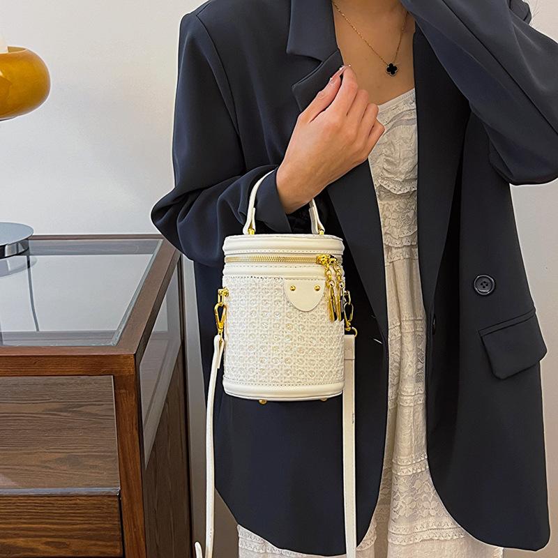 Feminine Shoulder Cylindrical Bag Water Diamond Western Style Bag Fashion Crossbody