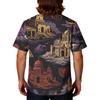 Herren Halloween Print V-Ausschnitt Kasack mit Tasche Kurzarm Uniformhemd
