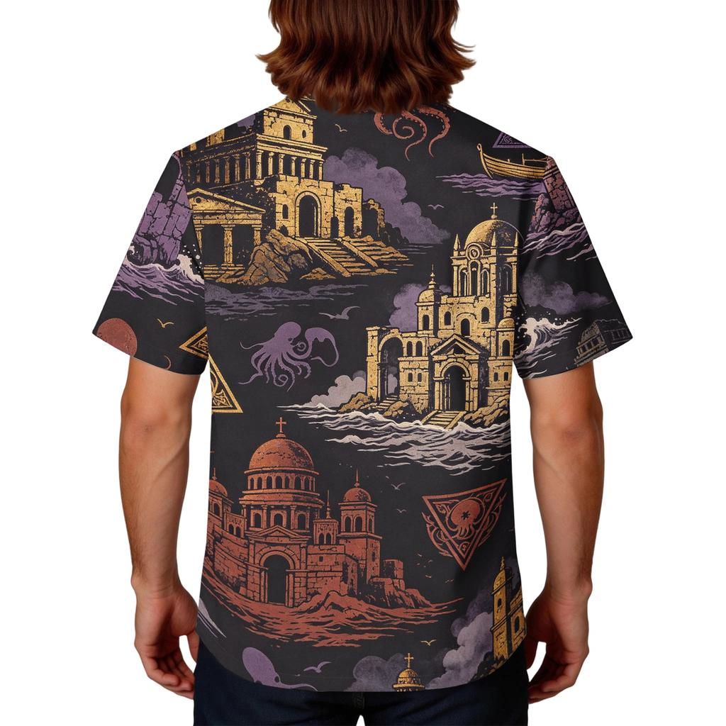 Herren Halloween Print V-Ausschnitt Kasack mit Tasche Kurzarm Uniformhemd