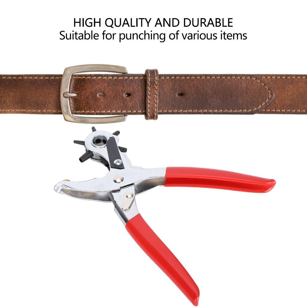 Red Handles Belt Hole Punch Plier Double-Leverage Mechanism Adjustable Rotary Leather Punching Machine
