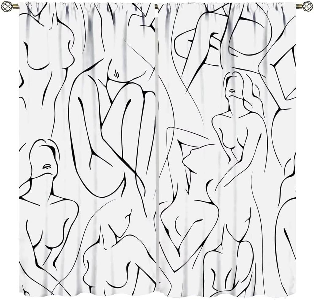 Modern Black White Window Curtains Minimalist Line Abstract Art Treatments Style Dcor Drapes Living Bedroom Nordic Made Of Polyester Decor Treatment