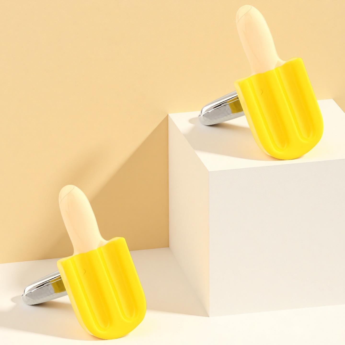 

High-Quality Men s Cream and Yellow Ice Cream Shaped French Cufflinks