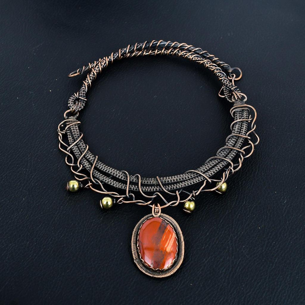 Roter Flussjaspis Halskette, 999 Kupferdraht umwickelte Halskette Edelsteinschmuck, Handgefertigte Halskette Erstaunlicher Schmuck, Geschenk für Sie