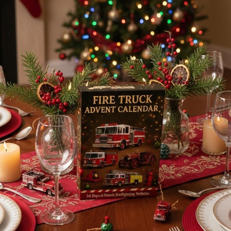 24 Days Surprise Advent Calendar Christmas Advent Calendar with 24 Acrylic Fireengine Toy Car For Festival Decoration