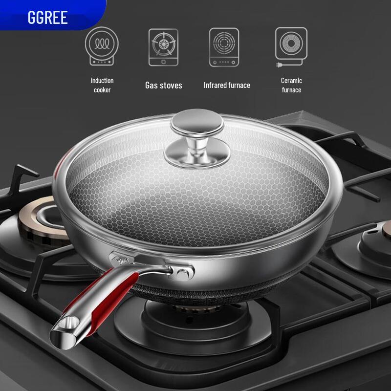 KOBACH 28cm 316L Stainless Steel Honeycomb Non-Stick Wok