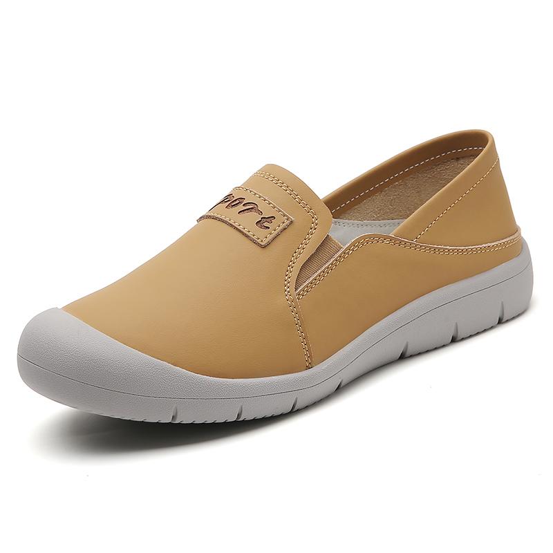 Genuine Leather Women's Flats 2 In 1 Casual Shoes Ladies Elastic Walking Shoes Slip-on Loafers Round Toe Slippers Waterproof Working Shoes