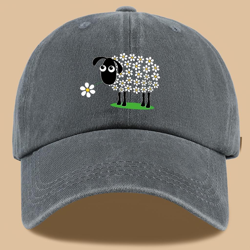 Urocza czapka kierowcy ciężarówki z nadrukiem owiec na łące w kwiaty i retro sprana czapka baseballowa wakacyjna plażowa czapka przeciwsłoneczna