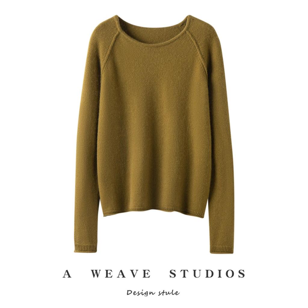 Women's High-End Cashmere Raglan Sleeve Pullover with Rolled Hem for Autumn/Winter