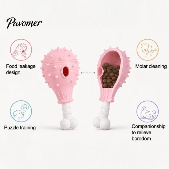 Pet Enrichment Toys Dog Treat Dispenser Toy, Spiky Chicken Leg Chew Rubber Interactive Safe Chewing for Small Medium Large Dogs Puzzle Feeder