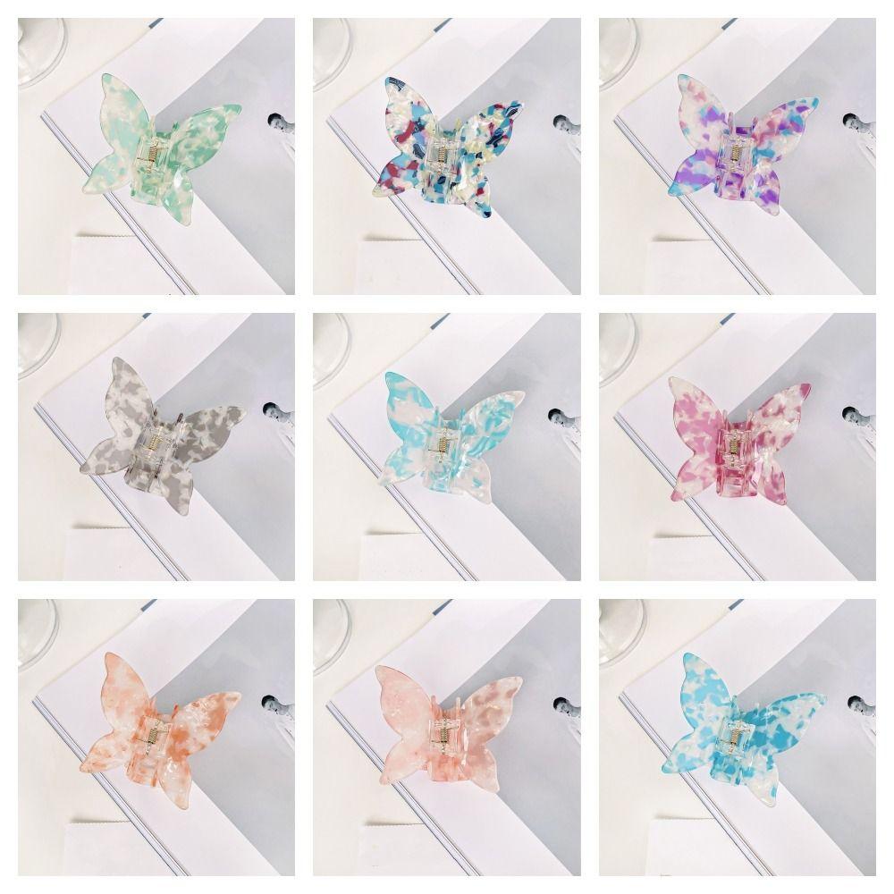 Colorful Acetate Butterfly Hair Claw PVC Sweet Shark Clip Elegant Retro Hair Crab Clip  Lady
