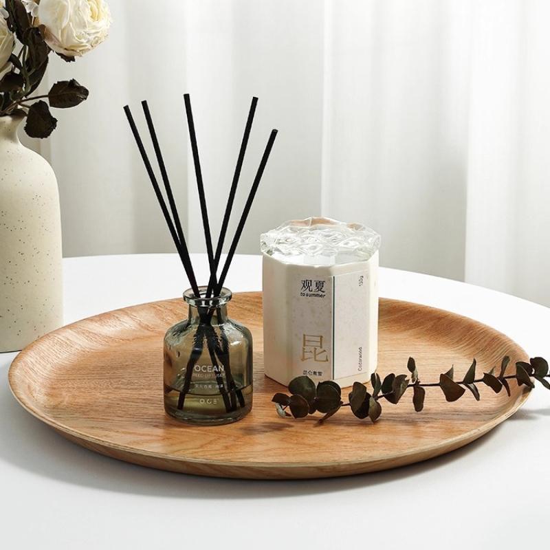 Round Solid Wood Dining Plate, Water Chestnut Wood Tray, Dessert Cake Cup, Circular Coffee, Exquisite Breakfast Tray Tableware