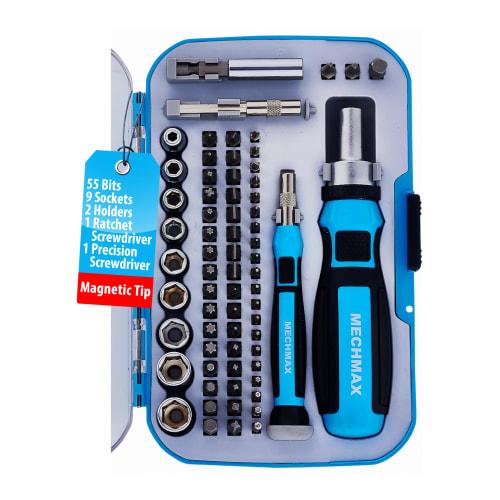 MECHMAX 68-Piece Ratchet Driver Bit & Socket Set with Magnetic Bits and Storage Case for Home, Office, Apartment, Car, Bike, Furniture, Electronics Pr