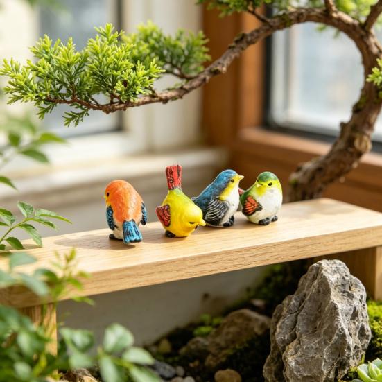 4PCS Bird Ornaments, Resin Waterproof Sunproof Bird Figurines, Simulation Texture Sculpture for Balcony Flower Pots Courtyard