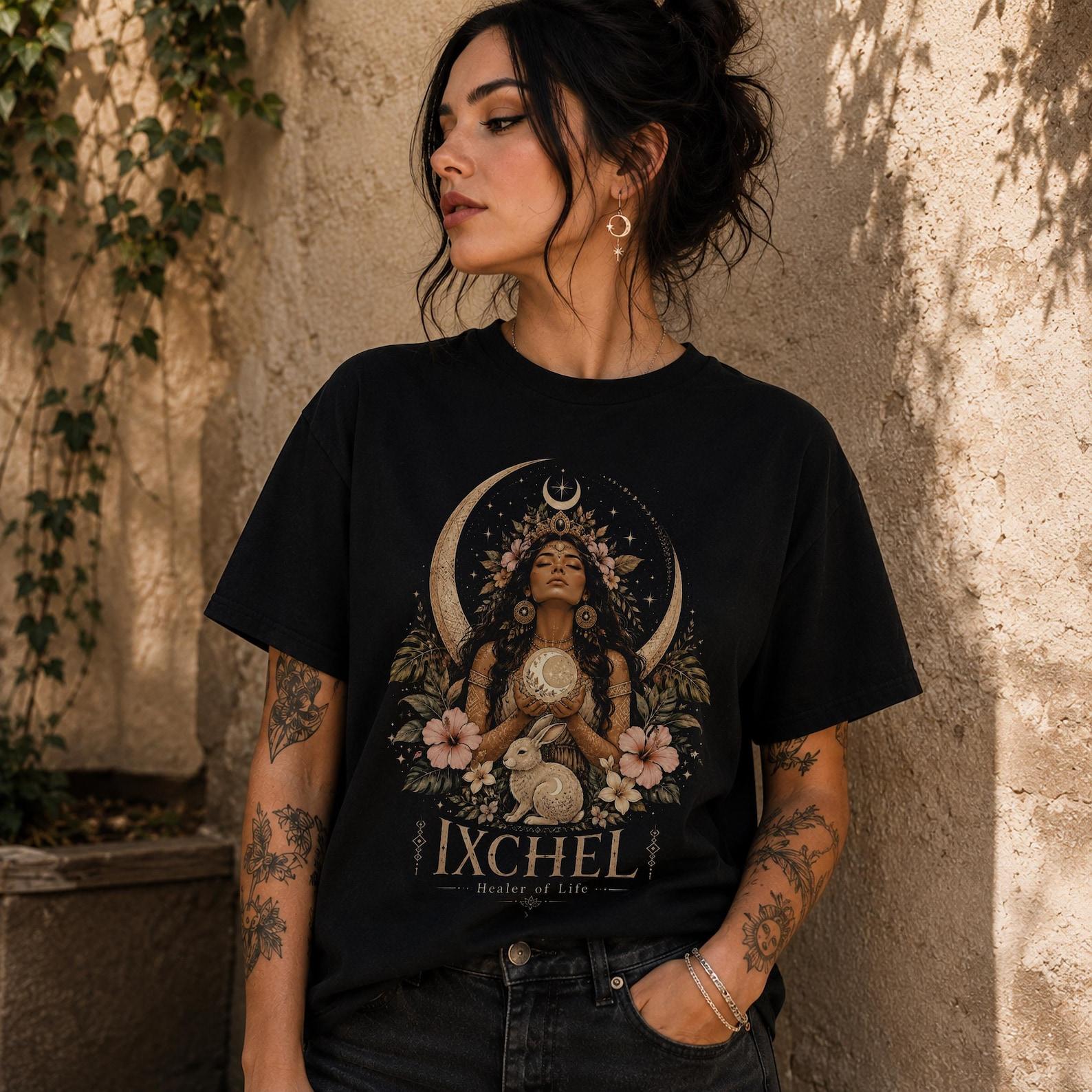 Ixchel Goddess Shirt: Mayan Moon Goddess Tee | Divine Feminine T Shirt | Witchy Spiritual Gift | Lunar Goddess Tee S