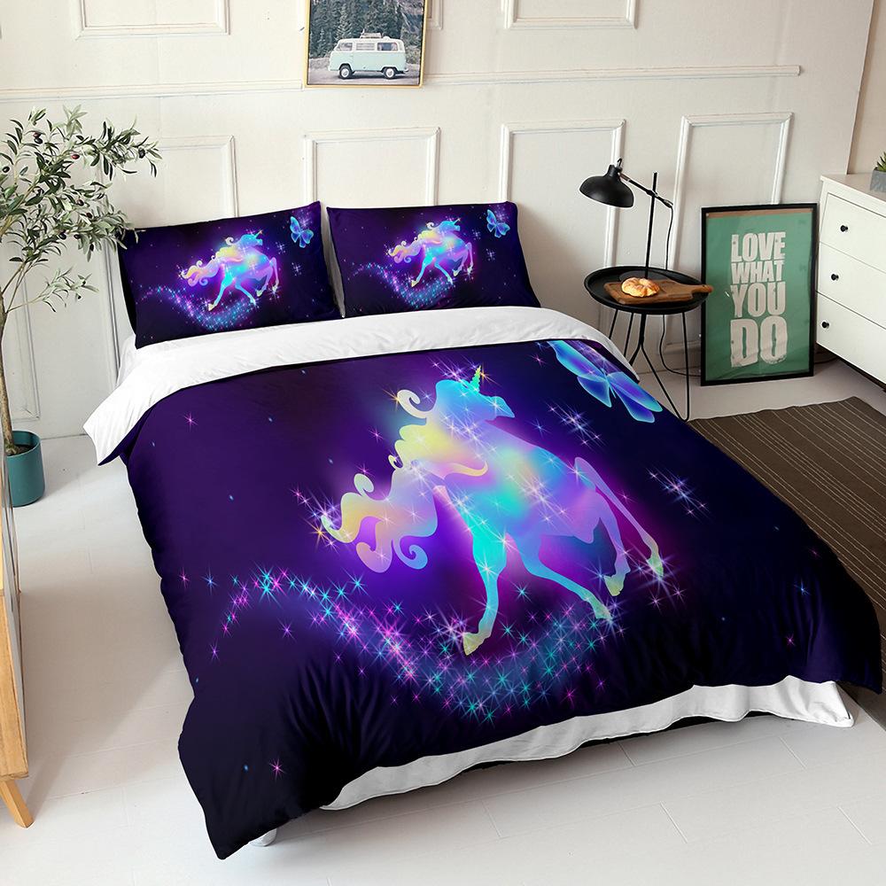 

Мультяшный единорог Двух- или трехпредметный пододеяльник Простыня Наволочки Детское постельное белье UK Single 135 * 200cm two-piece set (90g)
