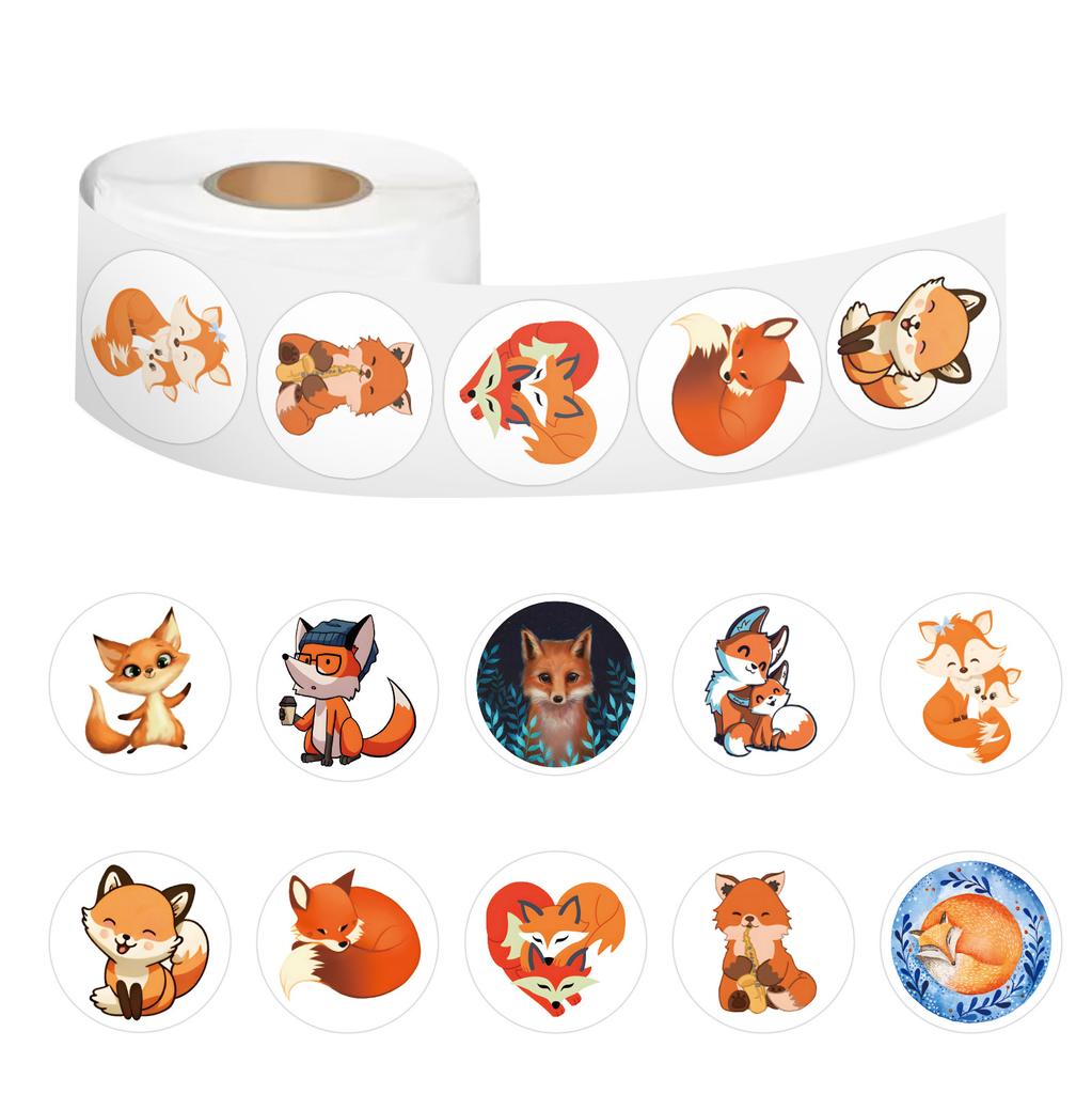 500 Stickers/roll Fox Animal Roll Hand Tent Tape Refrigerator Skateboard Cabinet Cup Mobile Phone Hand Tent Tape