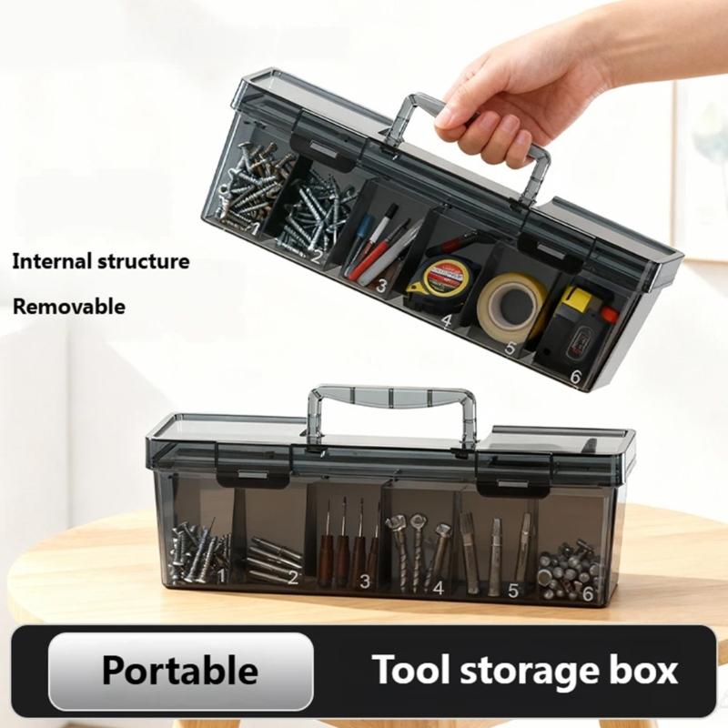 Clear Plastic Tool Box With Handle And Multiple Dividers Clear Parts Organizers For Industrial Parts And DIY Projects