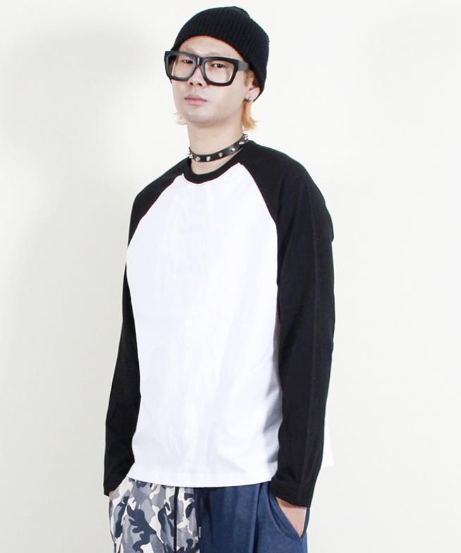 Deumakeu Raglan Color Block Solid Long Sleeve T-Shirt Black & White