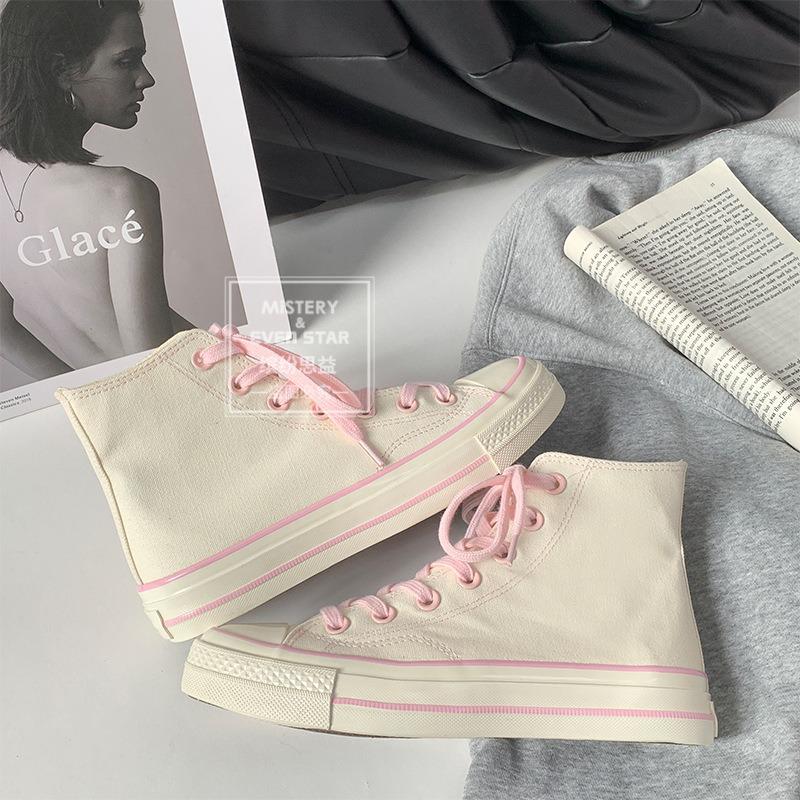 New product hot sale new classic cherry blossom powder high-top canvas shoes women's versatile board shoes