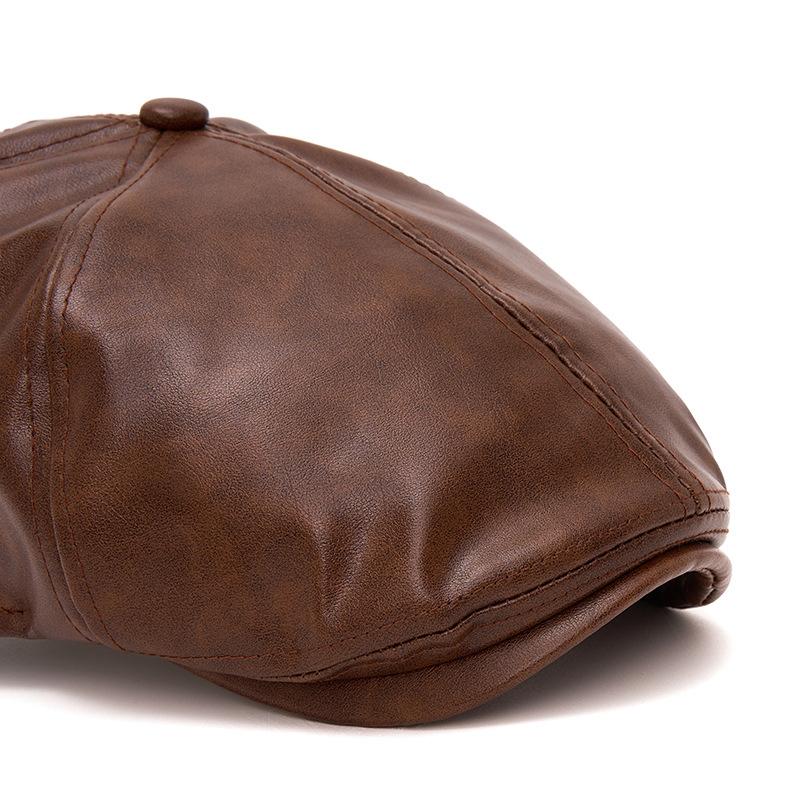 Autumn Winter Leather Warm Forward Hat Men's Vintage Paintsman Hat Beret Cap