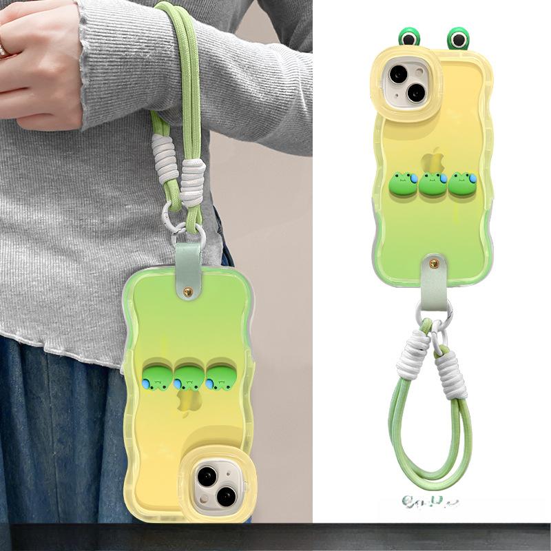 Woman Frog Doll Pendant Suitable for Apple 15 Mobile Phone Case IPhone 14plua Cute Anti-fall 13 Double Bracket