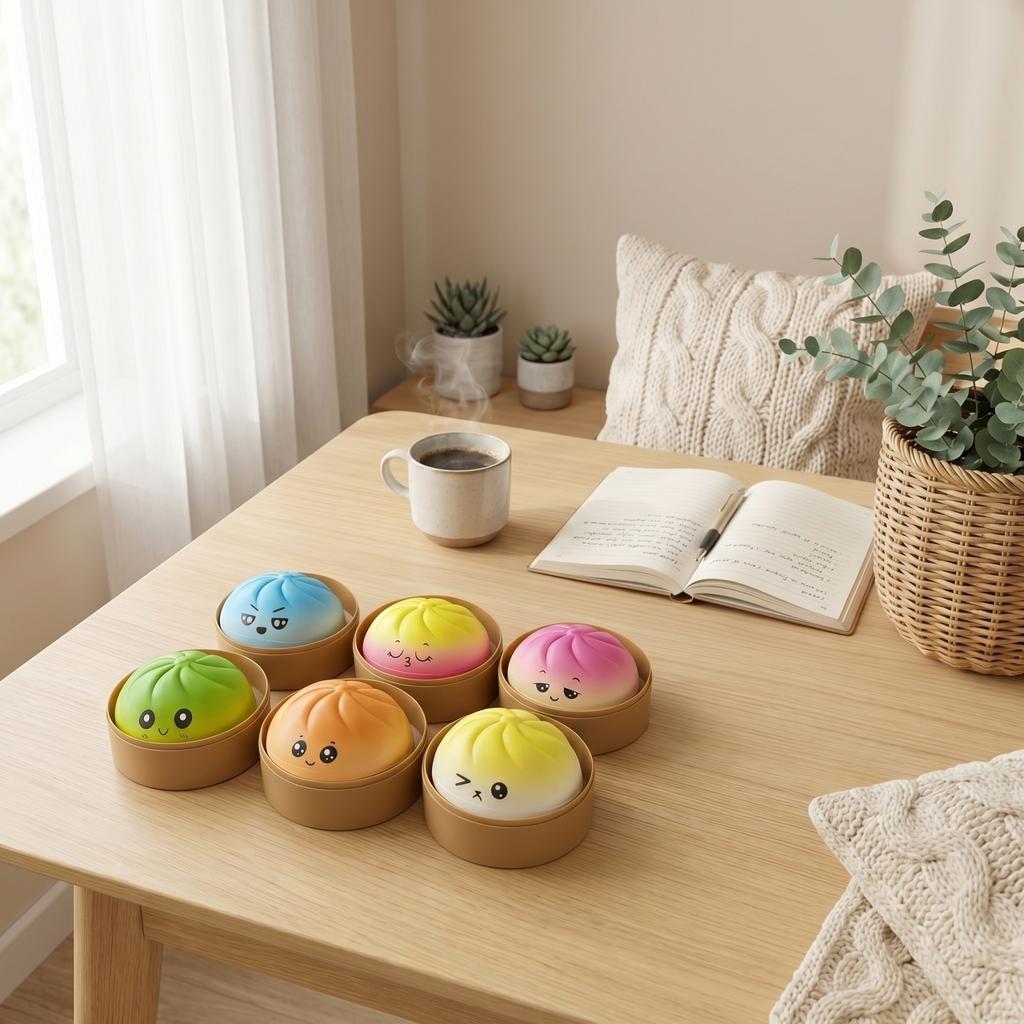Dumpling Toy, Giant Glitter Dumpling, Colorful Dumplings Stress Balls Sensory Toy,Dough Ball Stress Relief Hand Toys With Food Steamer (Random Color)