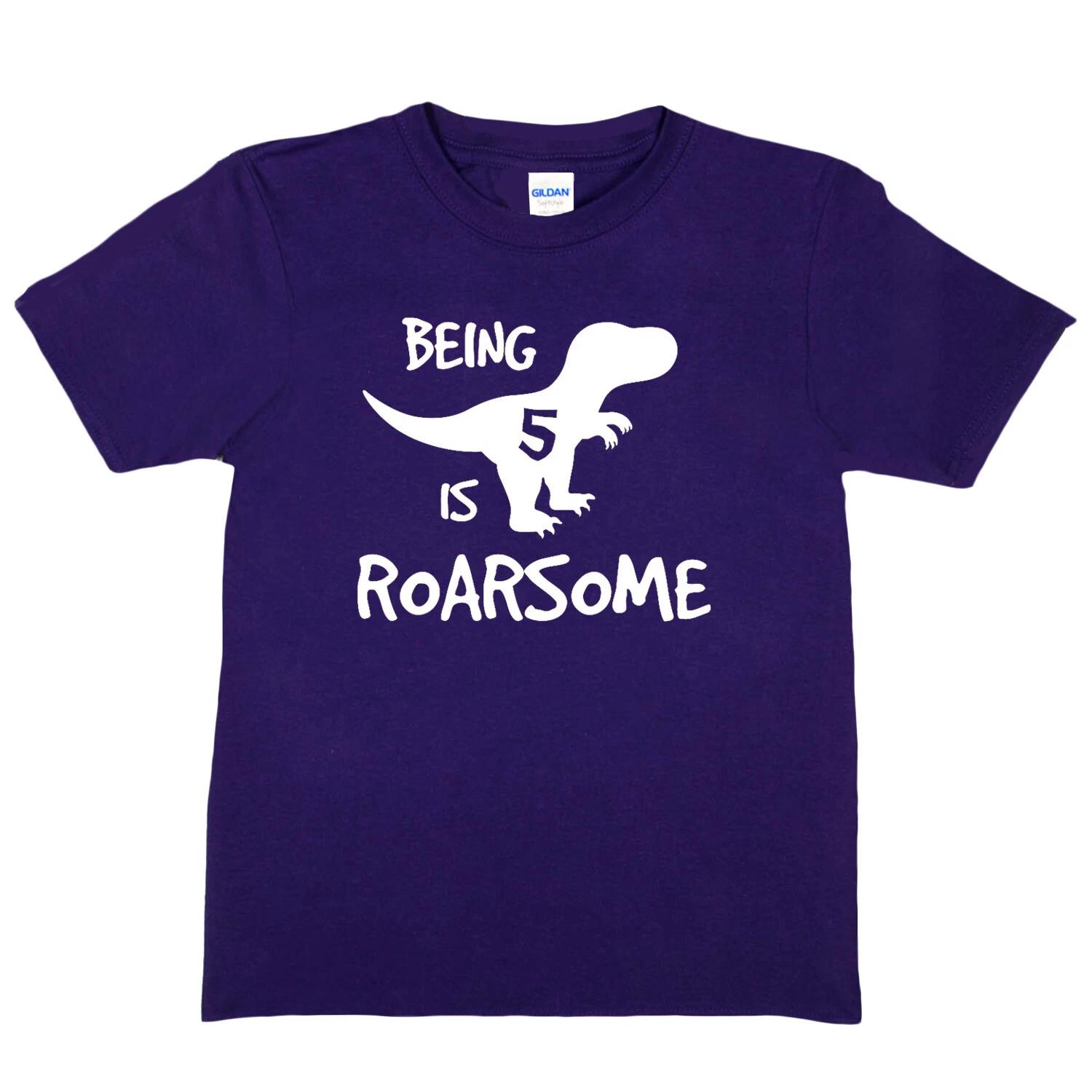 Kids T-shirt Dinosaur Roarsome Age 5 Happy 5th Birthday Funny Present Gift 2XL