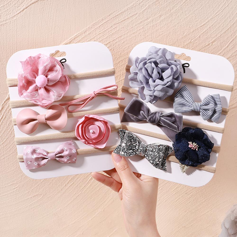 5Pcs/lot Baby Elastic Nylon Headband Newborn Sweet Flower Lace Bow Hair Bands for Babe Infant Toddler Soft Girl Hair Accessories