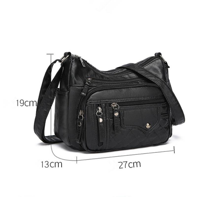 Fashionable Four Seasons Soft Leather Multi Pocket Cross Bags, Multi Layer Zipper Pouch Single Shoulder Bag for Women Daily Use