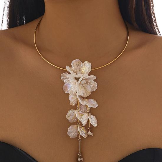 Ingemark Creative Punk Torques Chain Necklace Women Wed Bridal Elegant White Flower Hanging Drop Earrings Wed Bridal Jewelry Set