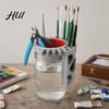 Brush Holder Rack Mason Jar Paintbrush Holder, 2 in 1 Rinse Cup Lid And Drying Elastic Card Slot Stand, Slots for Art Brushes, Rust-Free Pen Fits Wide