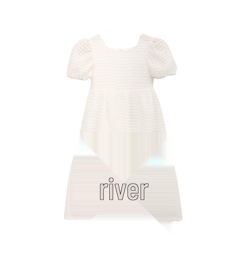 23 Summer Girls' Formal Square Neck Princess Long Dress - Fashionable Sweet Performance Outfit for Middle and Big Children