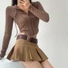 European and American Hooded Zipper Cardigan Women's Spring Retro Slim Fit and Slimming Sports Jacket Short Cut Exposed Navel Long Sleeved Top