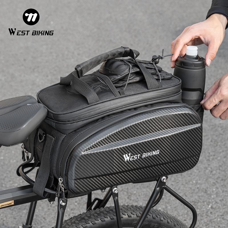 WEST BIKING Large Capacity Bicycle Rear Seat Bags EVA Multi-purpose MTB Road Bike Carrier Bag Expandable Cycling Rear Rack Bag