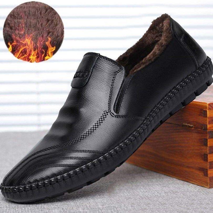Winter Shoes Men Fleece Men S Brogue Boots Cow Leather Men Shoes Motorcycle Boots Man Comfortable Ankle Boots Casual Shoes 41