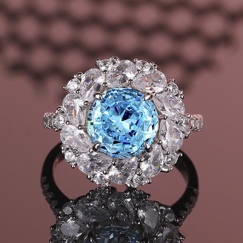 S925 Sterling Silver Luxury Gem Set: Sapphire Blue Necklace, Earrings & Ring