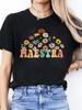 Spanish Alphabet Print Spring and Summer Casual T-Shirt Round Neck Short-Sleeved Sports T-Shirt Women'S Top