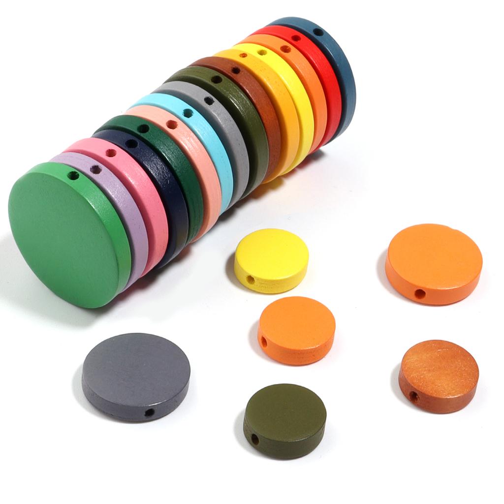 10-30pcs Colorful Wooden Beads Spray Painted Straight Hole Flat Round Bead Pieces For Jewelry Making DIY Necklace Bracelet Decor