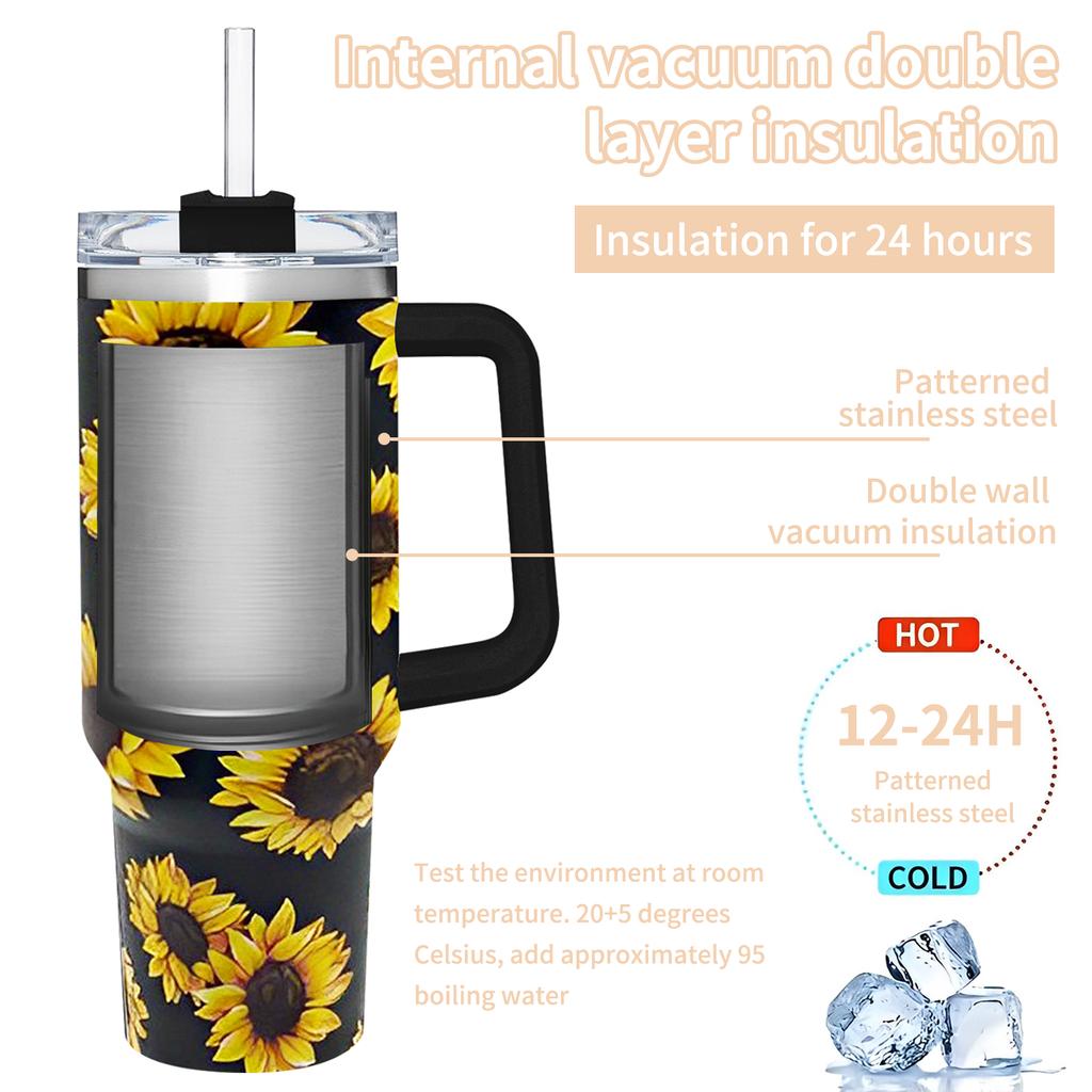 Big Capacity 40oz Handle Car Cup 304 Stainless Steel Travel Mug Outdoor Insulation Cup With Lids And Straw