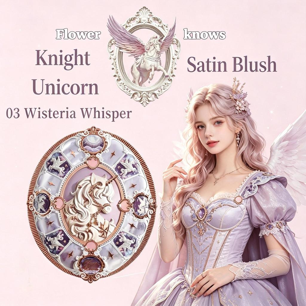 [Pre-order] Flower Knows Knight Unicorn Satin Blush Palette 5 Colors Long Lasting Natural Matte Shimmer Face Blusher Makeup