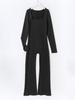 2024 European & American Solid Color Seamless Long Sleeve Yoga Jumpsuit with Flared Pants
