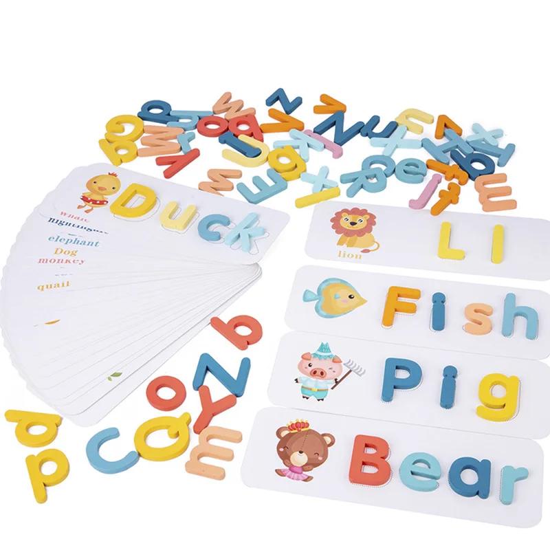 Wooden Spelling Game Montessori Children'S Early Education Learning Letter Cognition Spelling Enlightenment Matching Puzzle Toys