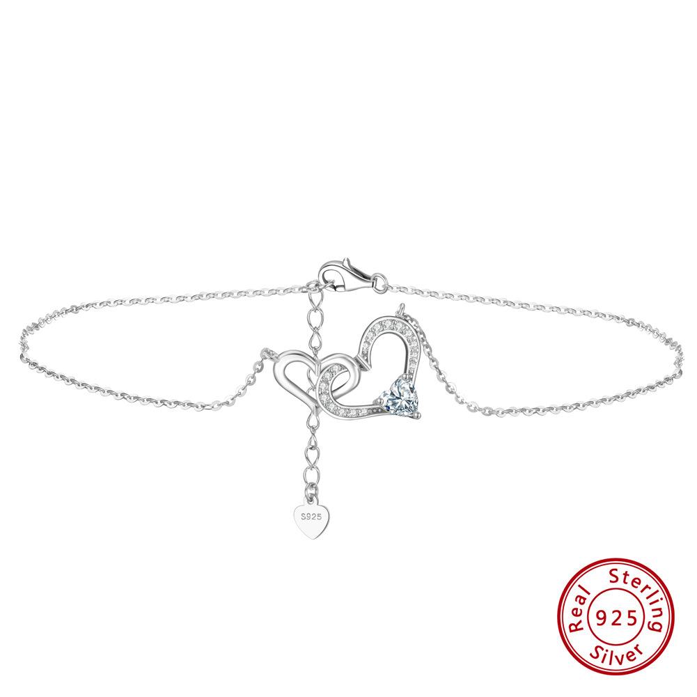 Jewellery S925 Sterling Silver Anklet 4A Zirconia Love Leg Adjustable
