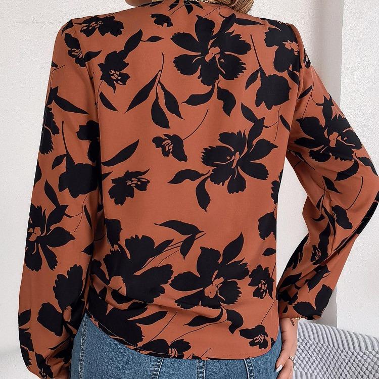 Women V-Neck Long Sleeve Blouse Stylish Print Shirt for Spring Autumn Season