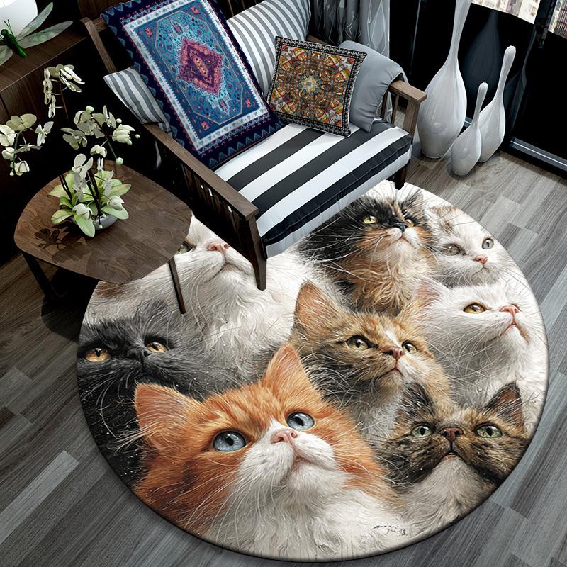 Curious Cat Round Area Rug,Carpet Rug for Living Room Bedroom Sofa Playroom Decor,Non-slip Floor Mat