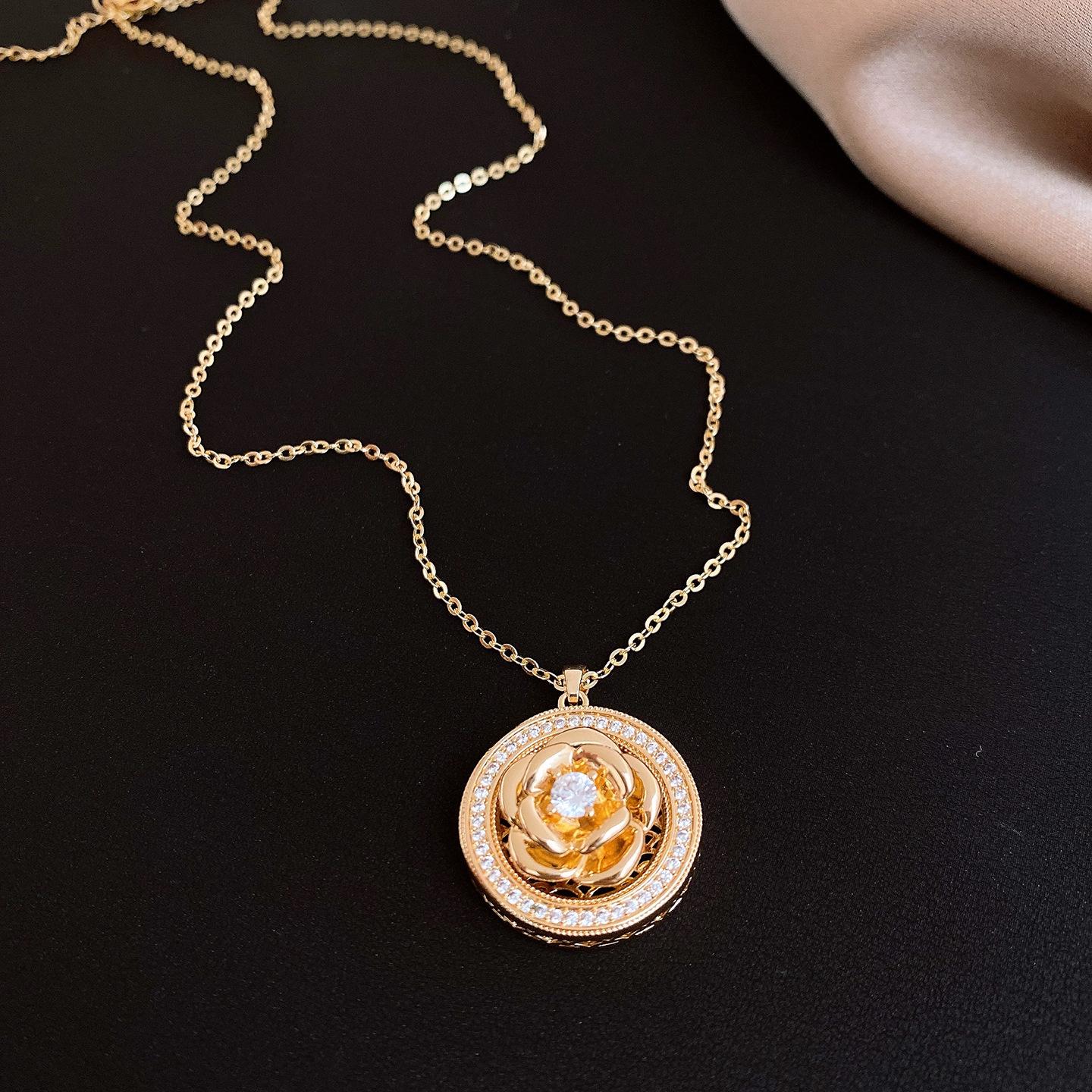 New Chinese retro simple zircon geometric flower necklace women s sweater chain necklace