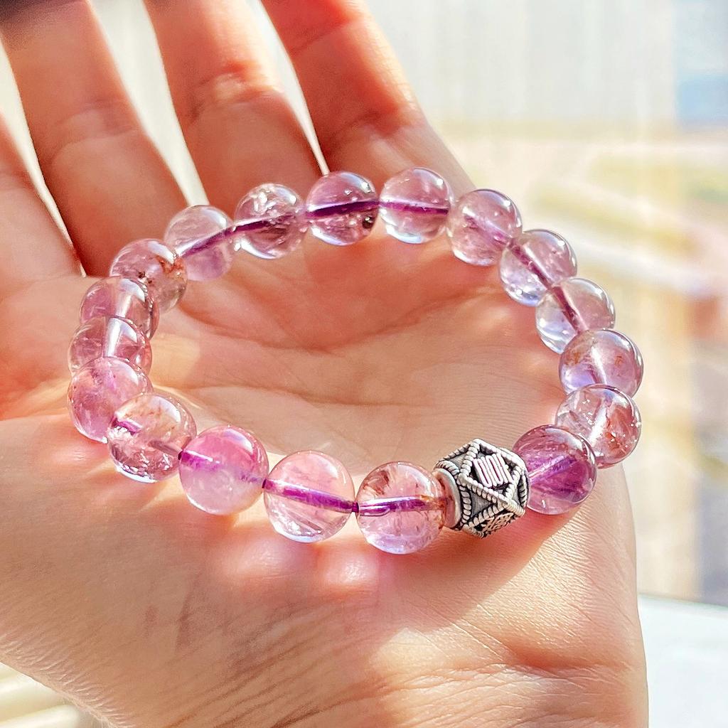 Pulsera de Plata 925 de 10 mm, Pulsera de Fantasma Morado Natural de Alta Calidad