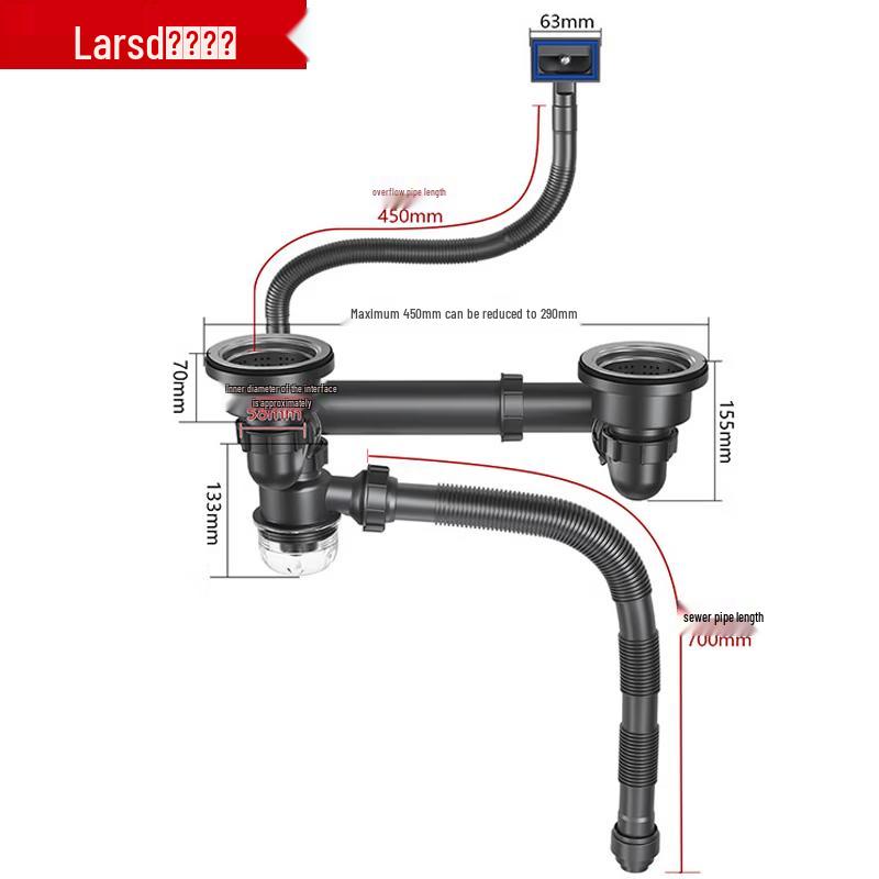 Larsd Kitchen Double Sink Drain Pipe Set