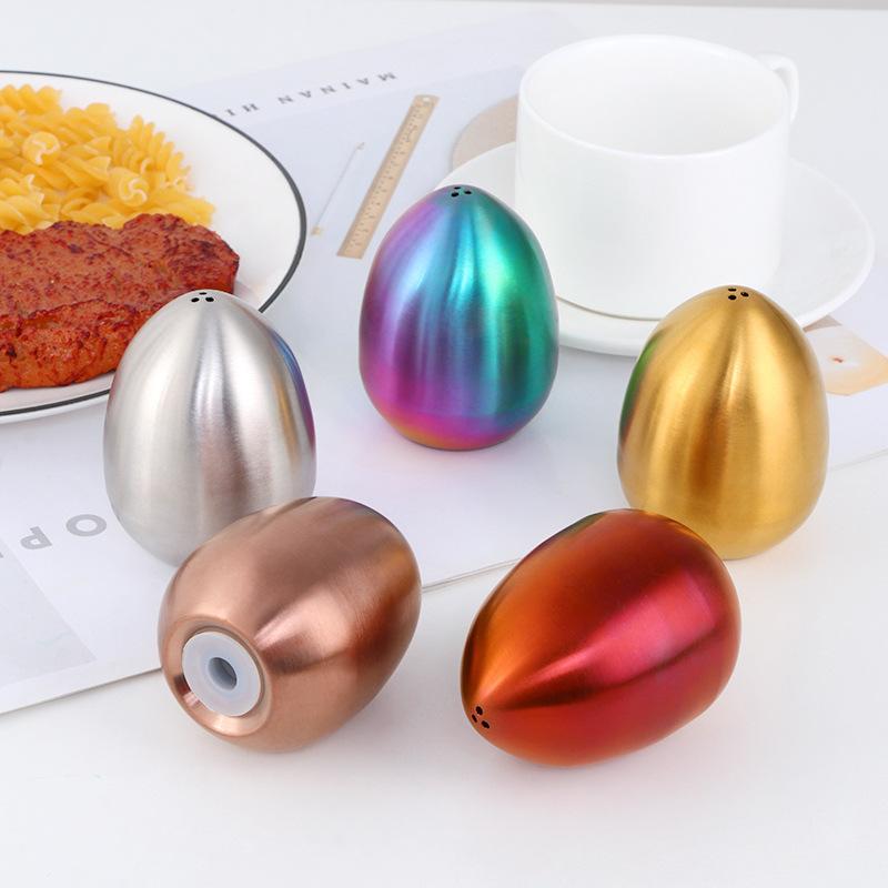 Creative Stainless Steel Egg Seasoning Jar, Kitchen Salt and Pepper Bottle, Three-hole Mini Household Egg Seasoning Jar