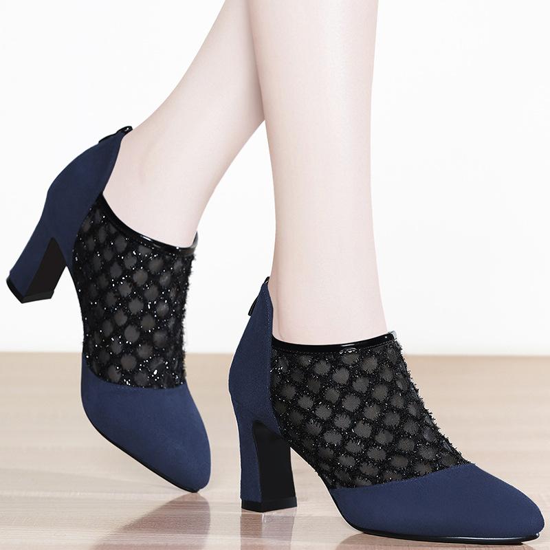 Sommer Neue Alle-Spiel Toe Sandalen Frauen Mesh Hohl Dicken Absätzen Hohen Absätzen Schuhe